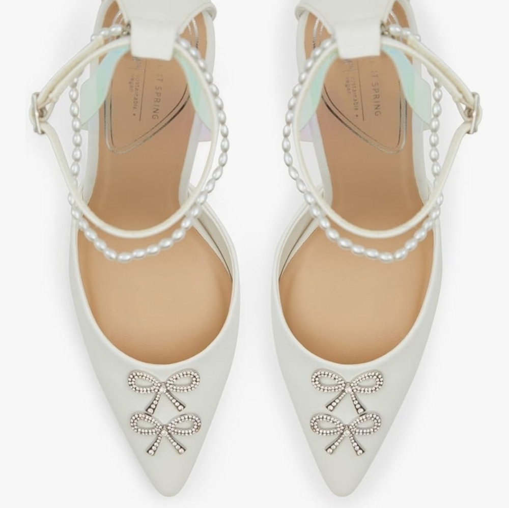 Call It Spring White Heels with Pearl and Bow Accents Sparkling 9 Nwt
